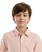 Boys Orange Casual Regular Fit Printed Full Sleeves Shirt