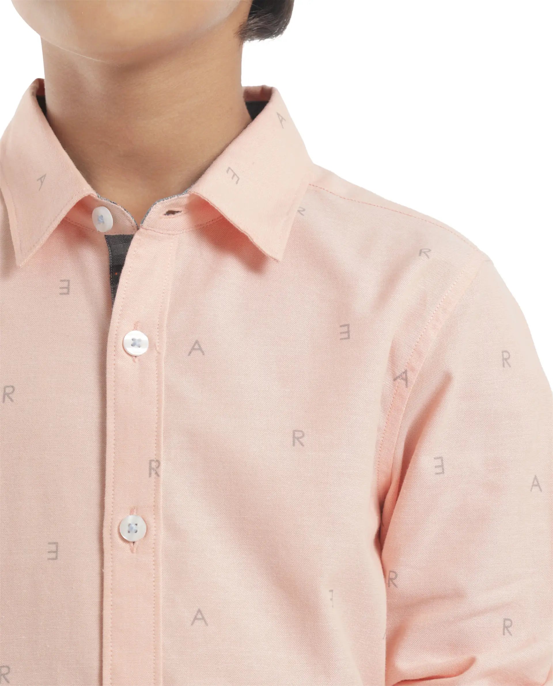 Boys Orange Casual Regular Fit Printed Full Sleeves Shirt