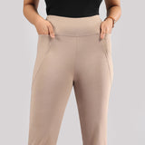 Women's Brown Solid Sports High Rise Trouser - Tall