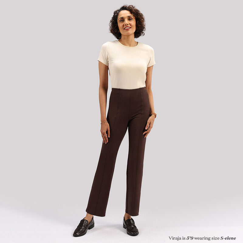 Women's Brown Formal Solid Pant