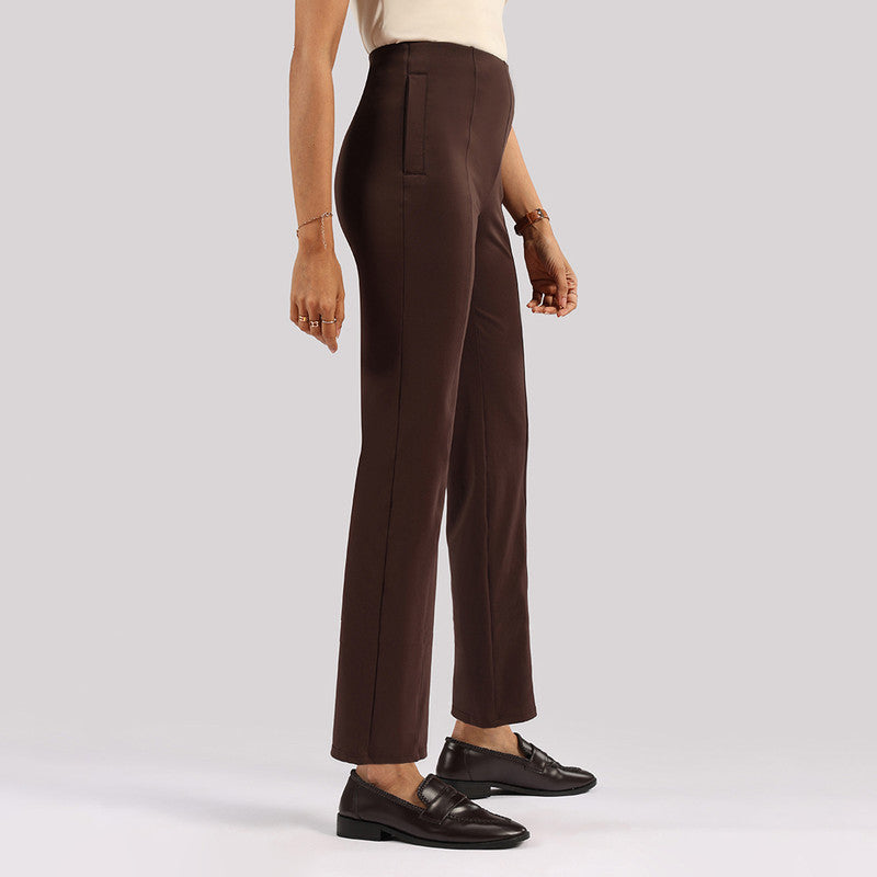 Women's Brown Formal Solid Pant