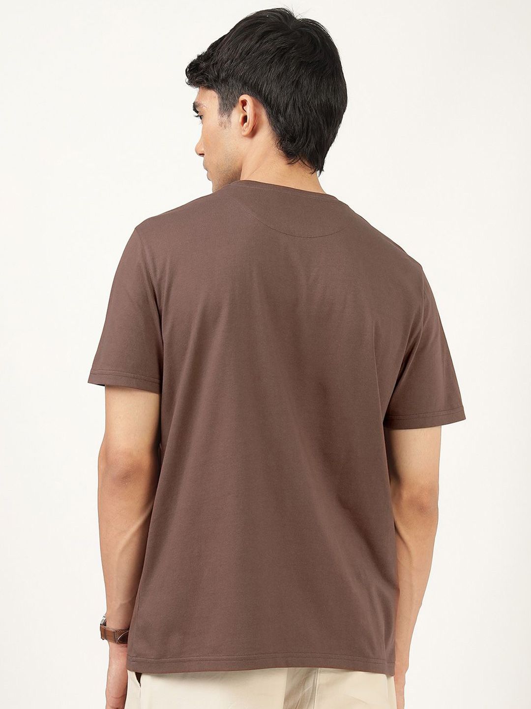Men's Brown Casual Regular Fit Solid Half Sleeves Tshirt