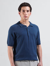 Men's Blue Slim Fit Textured Polo Collar Tshirt