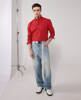 Men's Red Formal Regular Fit Solid Full Sleeves Shirt
