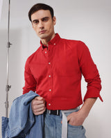 Men's Red Formal Regular Fit Solid Full Sleeves Shirt