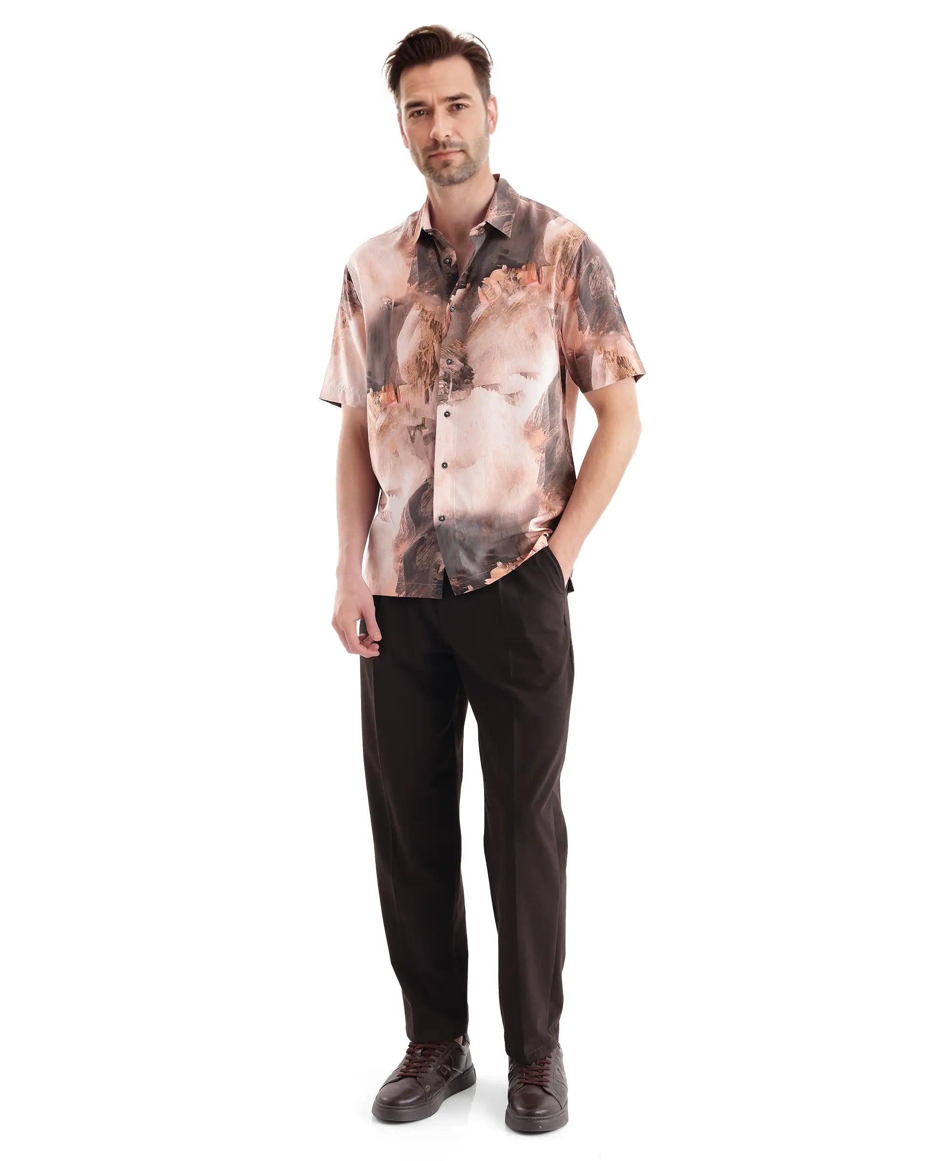 Men's Pink Casual Regular Fit Printed Half Sleeves Shirt