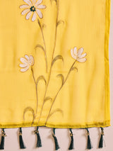 Women's Chiffon Yellow Printed Designer Saree with Blouse Piece