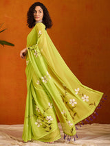 Women's Chiffon Green Printed Designer Saree with Blouse Piece