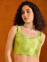 Women's Chiffon Green Printed Designer Saree with Blouse Piece