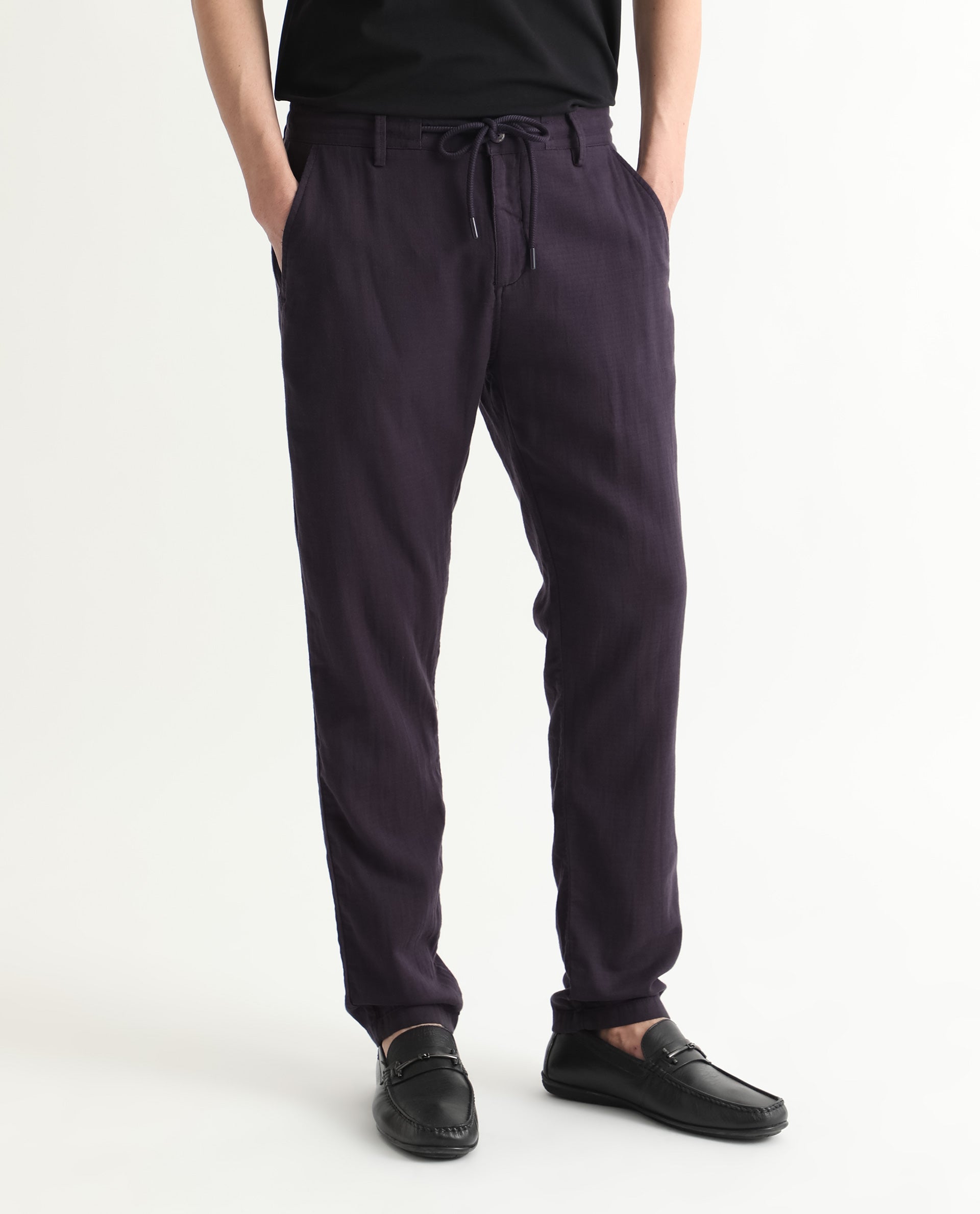 Men's Purple Casual Regular Fit Solid Trouser