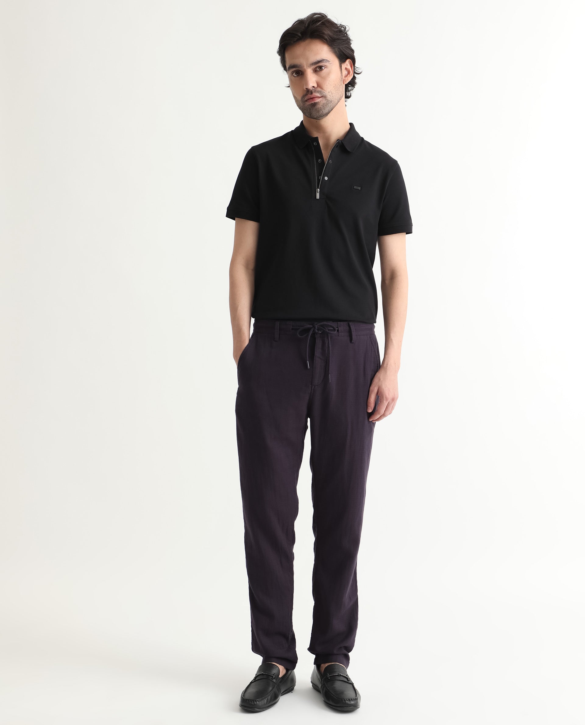 Men's Purple Casual Regular Fit Solid Trouser