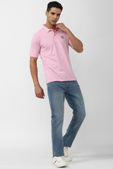 Men's Pink Casual Half Sleeves Polo Tshirt