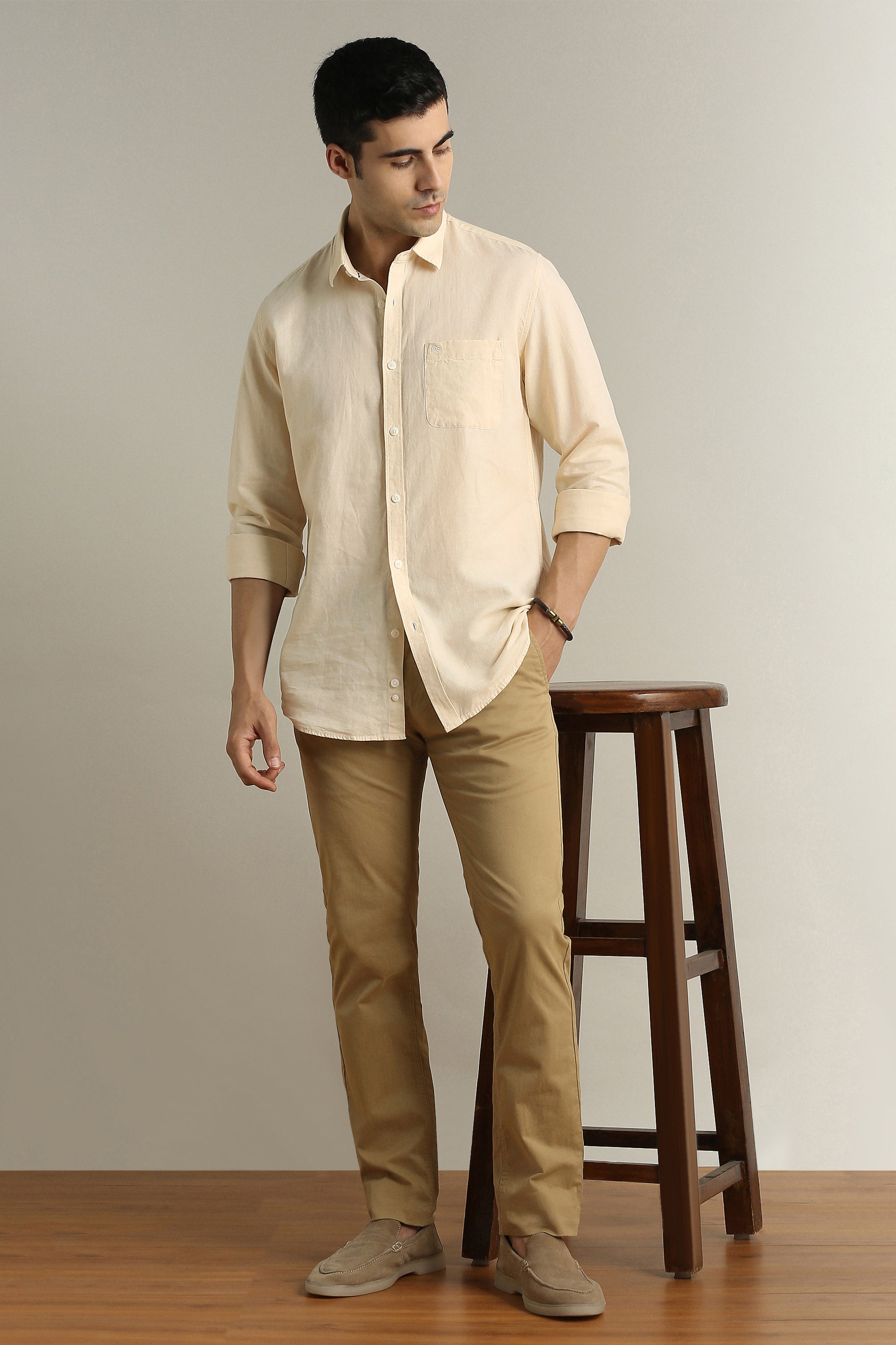 Men's Beige Casual Full Sleeves Shirt