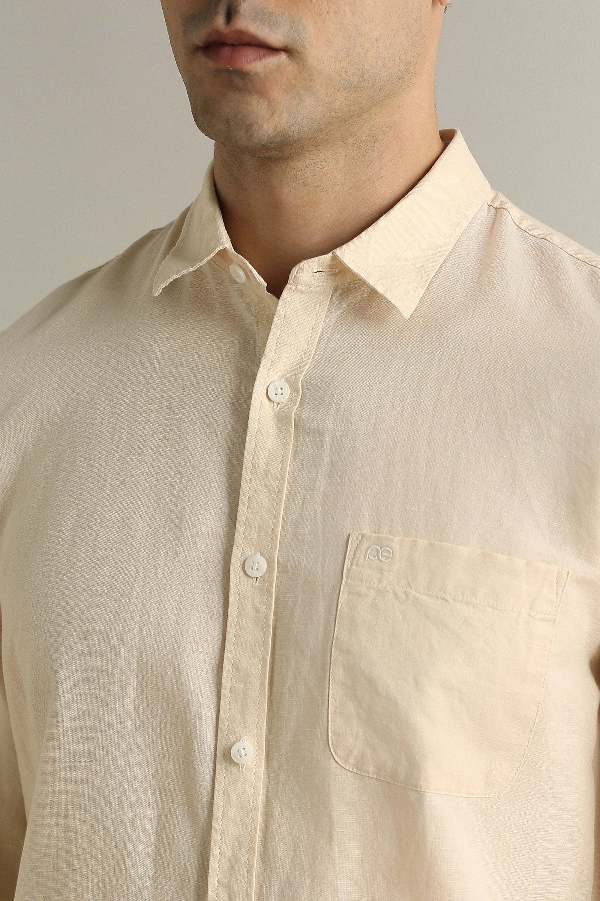 Men's Beige Casual Full Sleeves Shirt