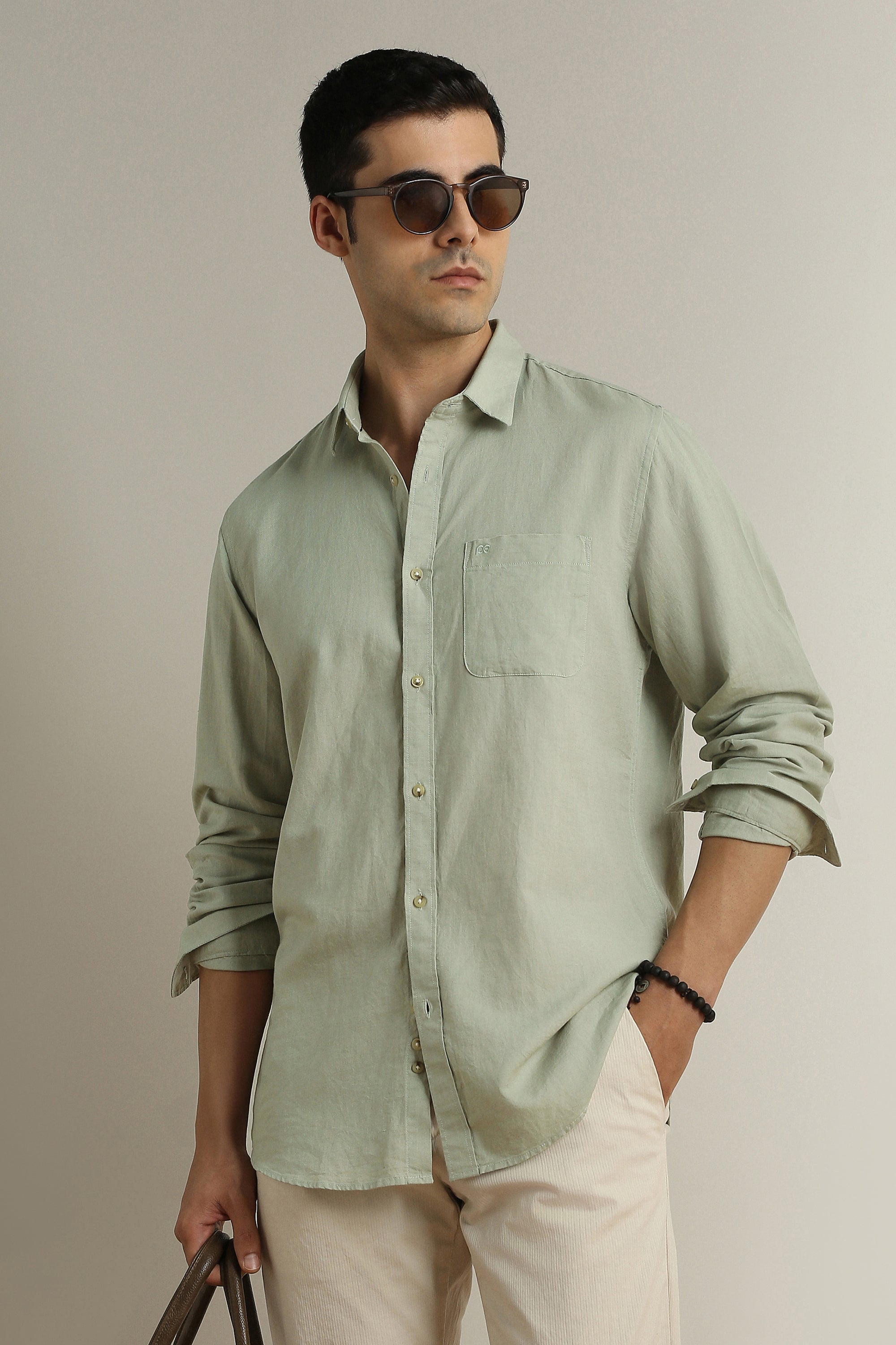 Men's Green Casual Full Sleeves Shirt