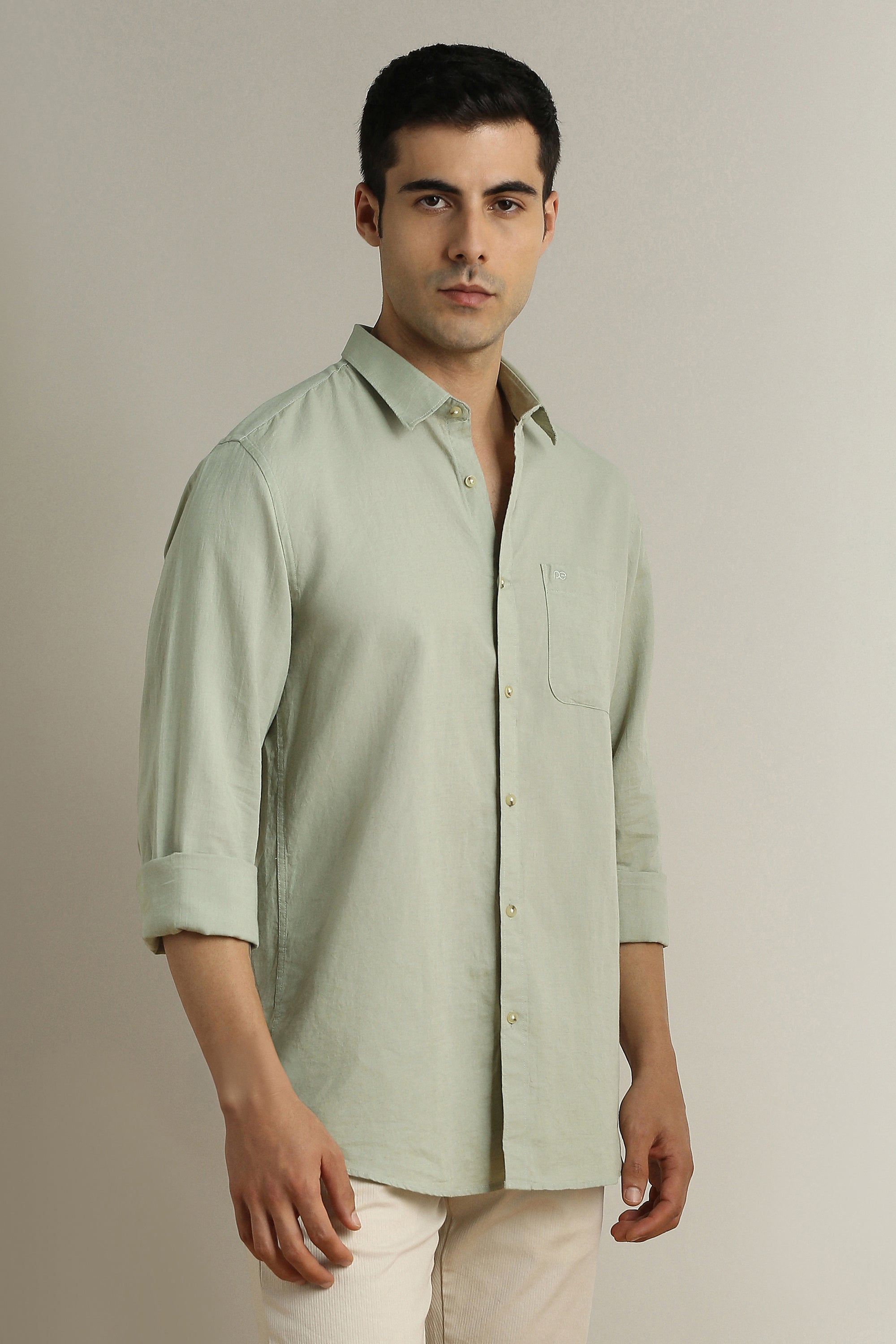 Men's Green Casual Full Sleeves Shirt