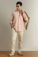 Men's Peach Casual Full Sleeves Shirt