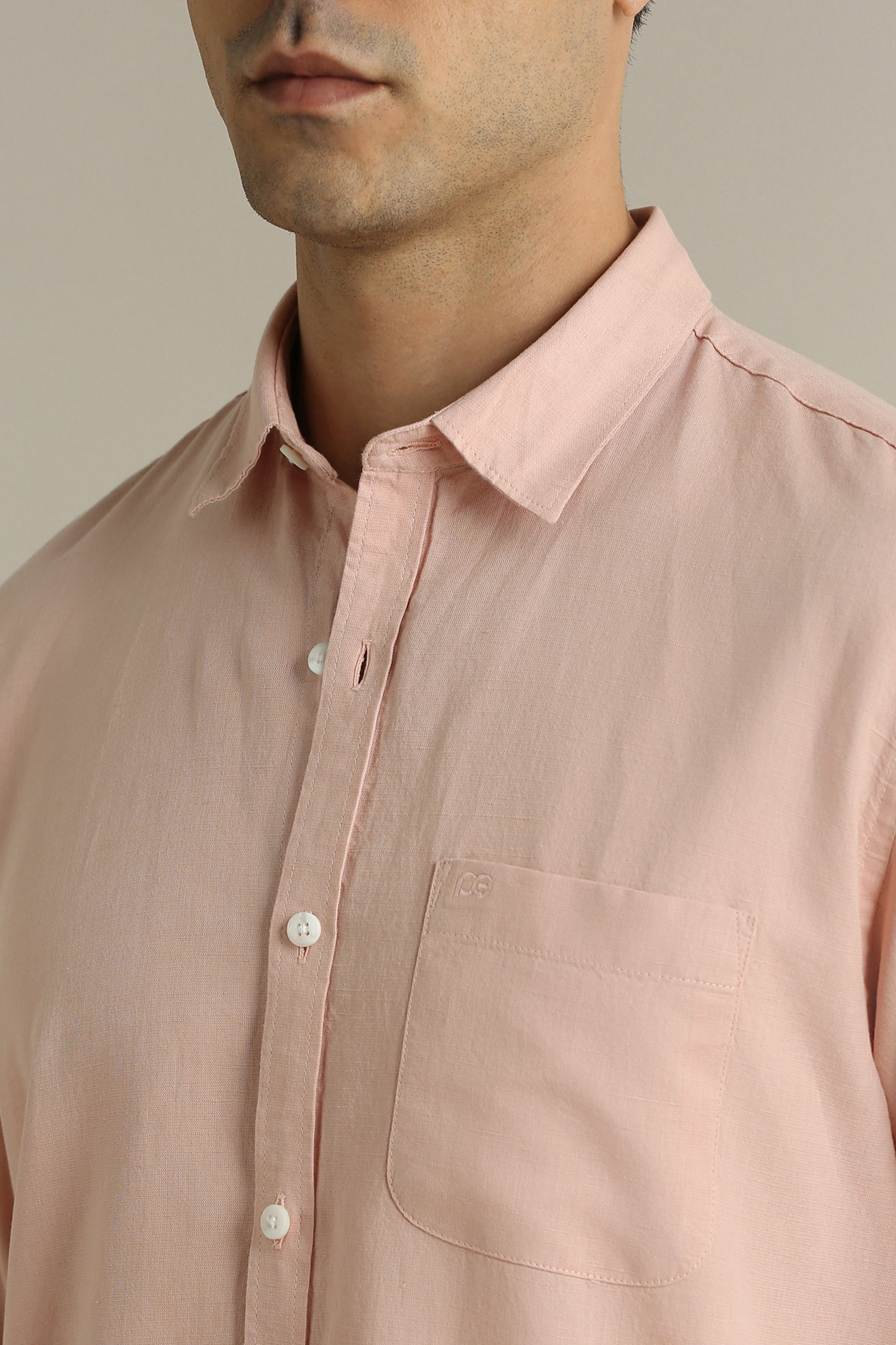 Men's Peach Casual Full Sleeves Shirt