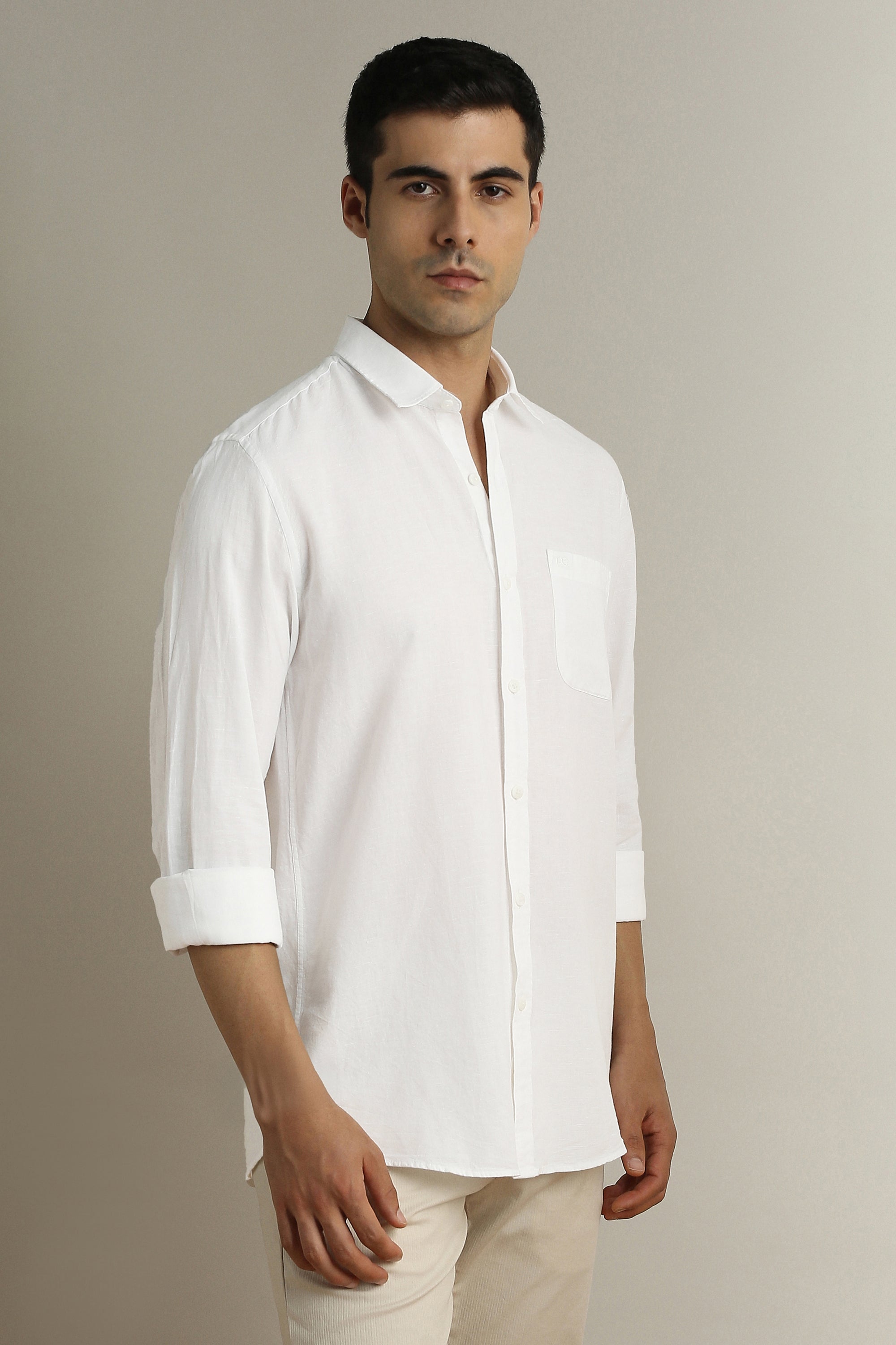 Men's White Casual Full Sleeves Shirt