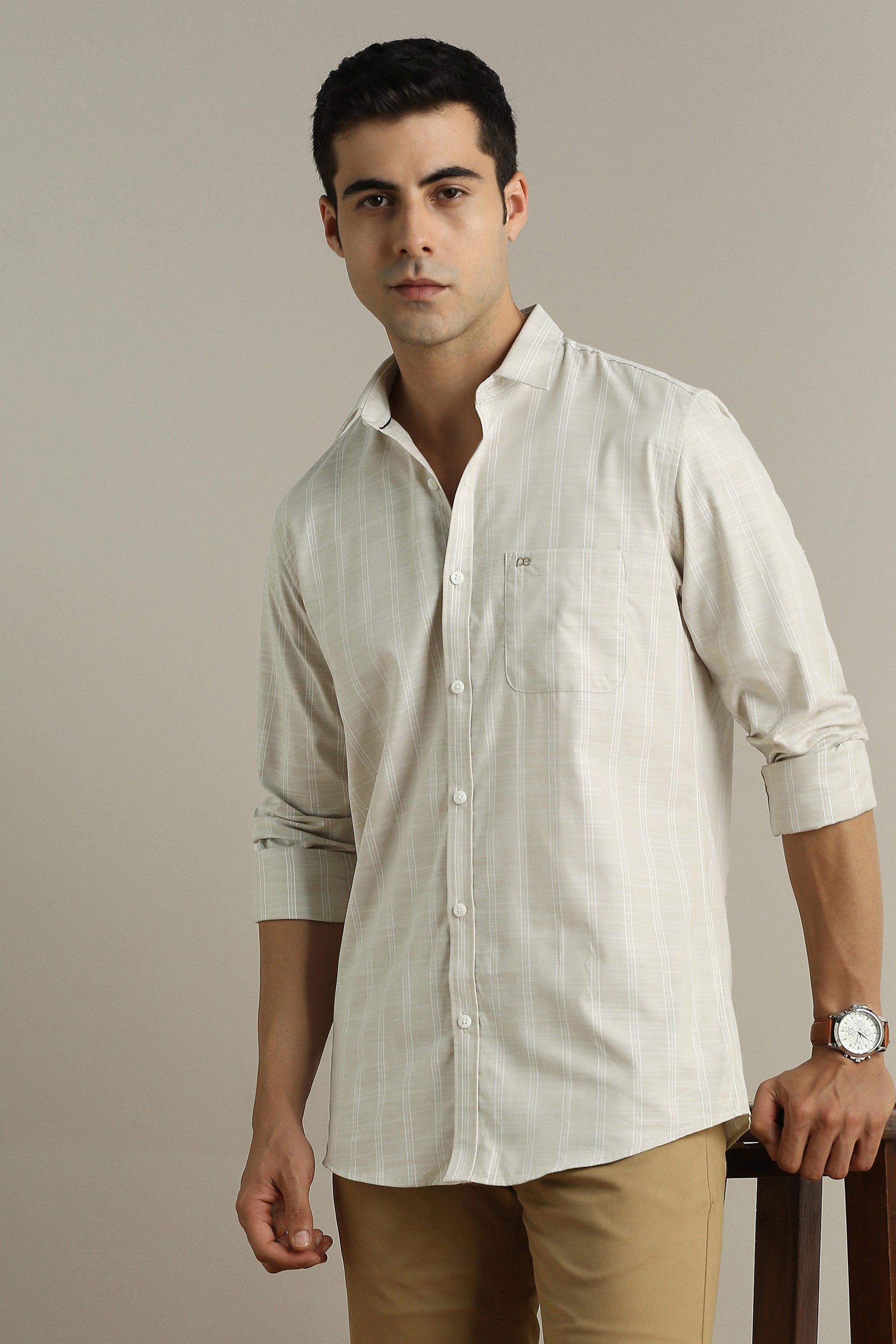 Men's Khaki Casual Full Sleeves Shirt