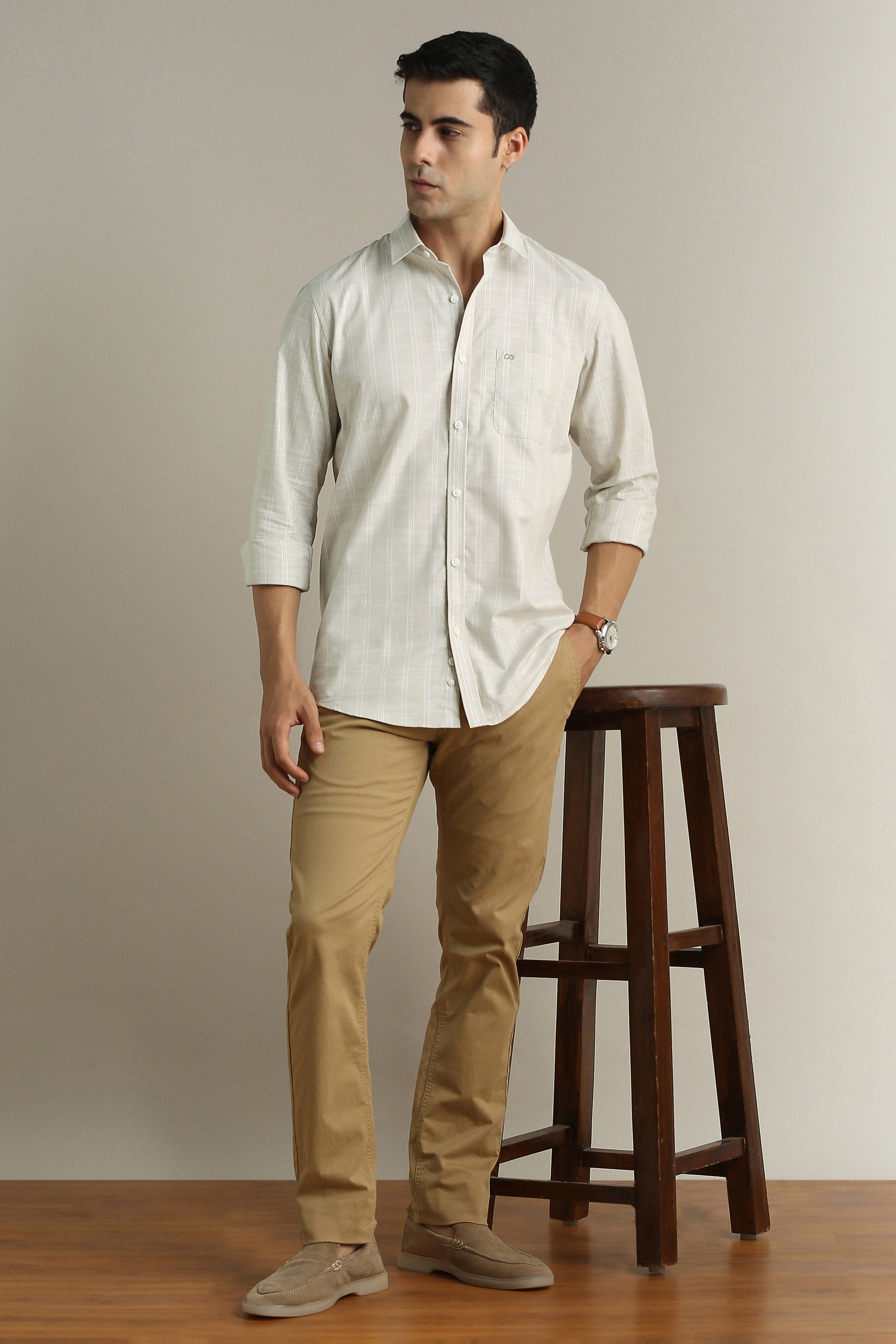 Men's Khaki Casual Full Sleeves Shirt