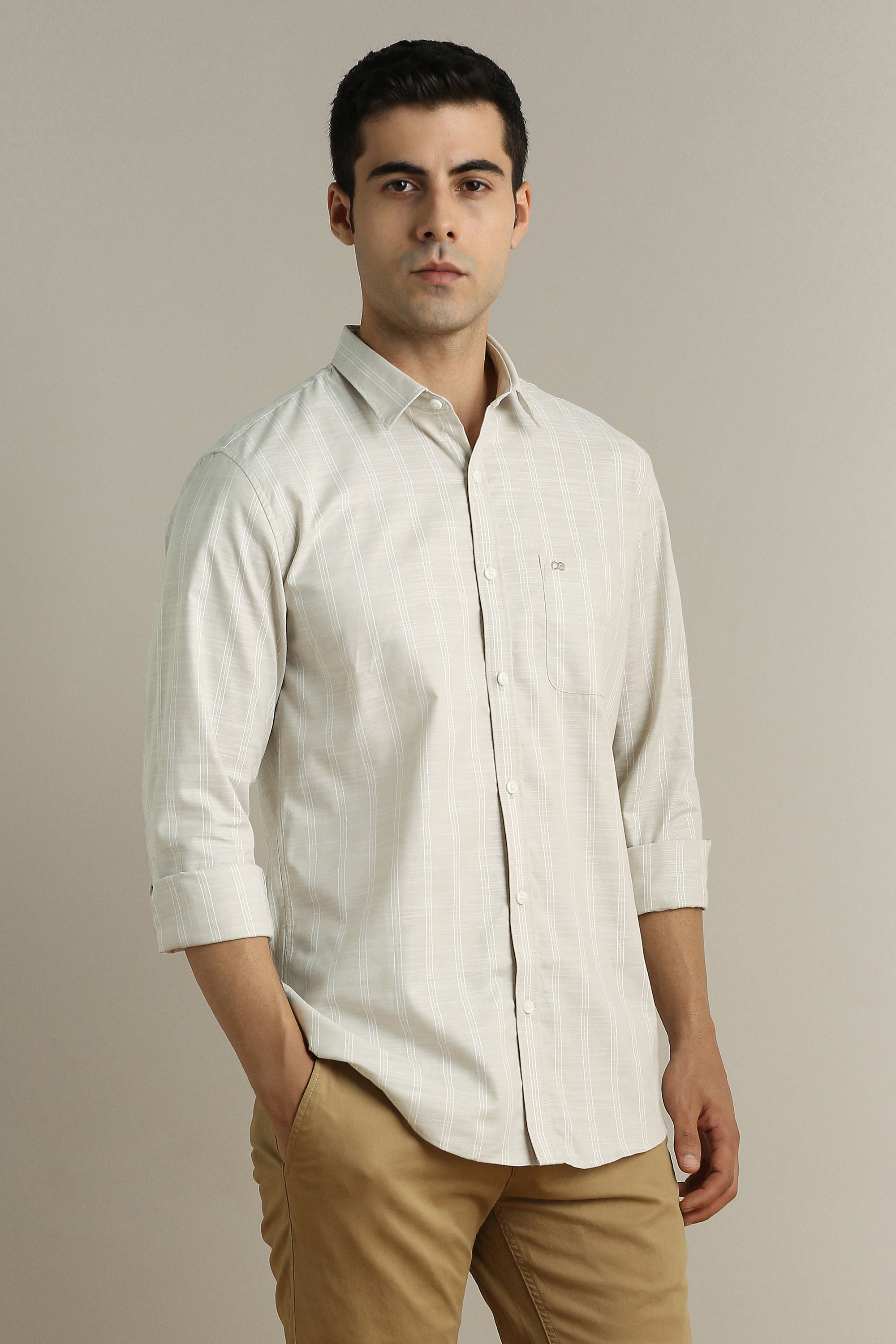 Men's Khaki Casual Full Sleeves Shirt