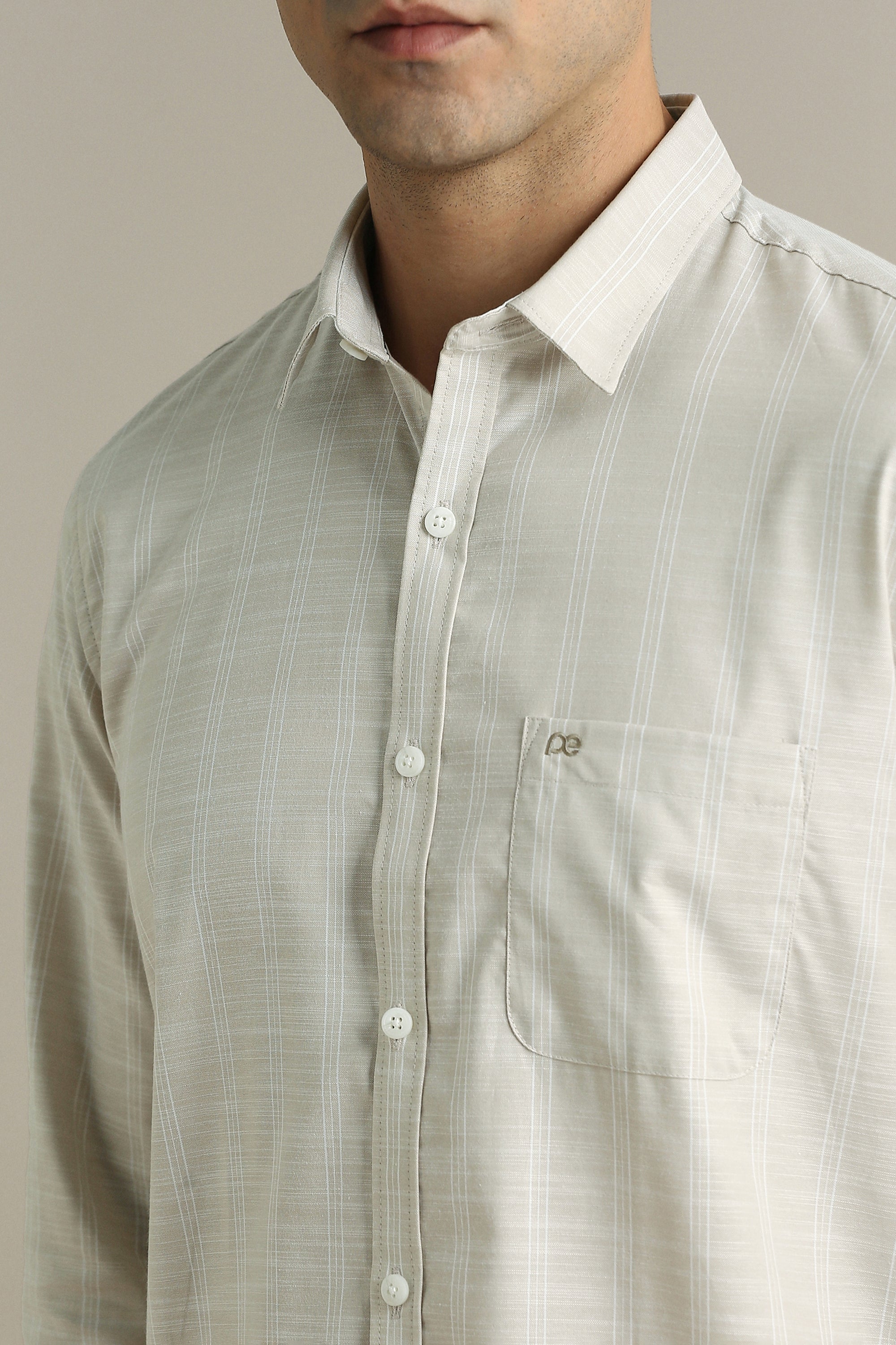 Men's Khaki Casual Full Sleeves Shirt