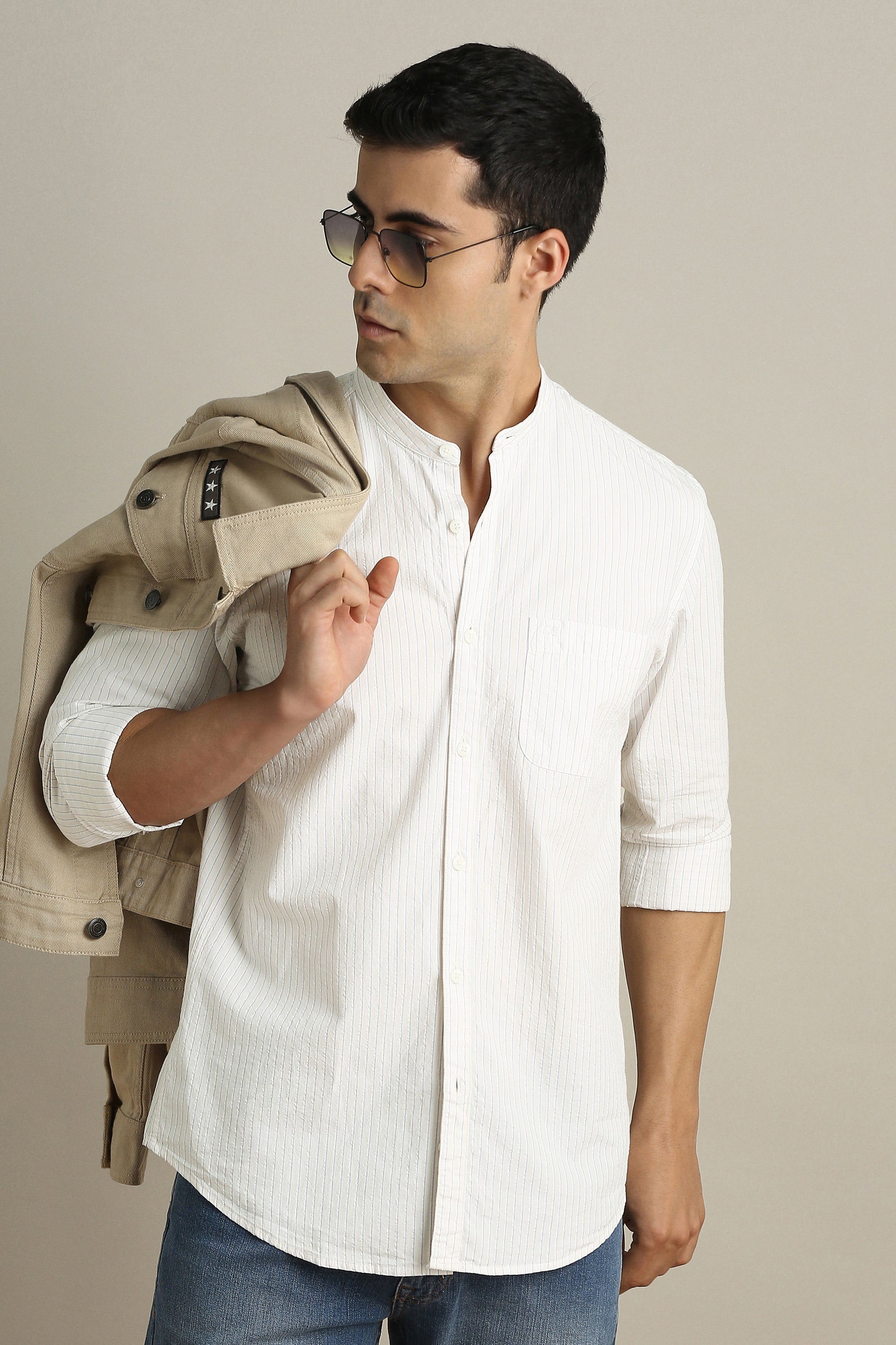 Men's Cream Casual Full Sleeves Shirt