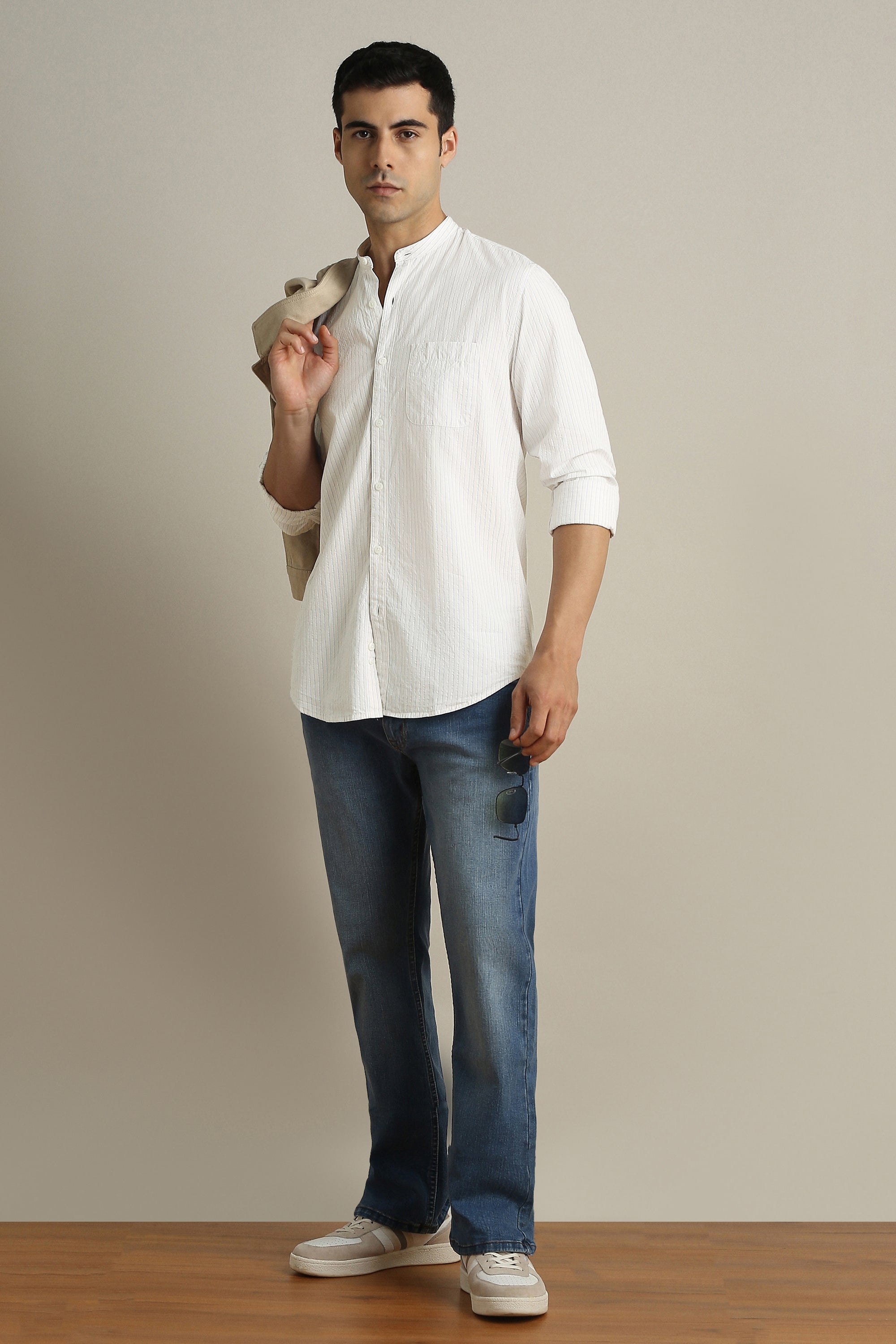 Men's Cream Casual Full Sleeves Shirt
