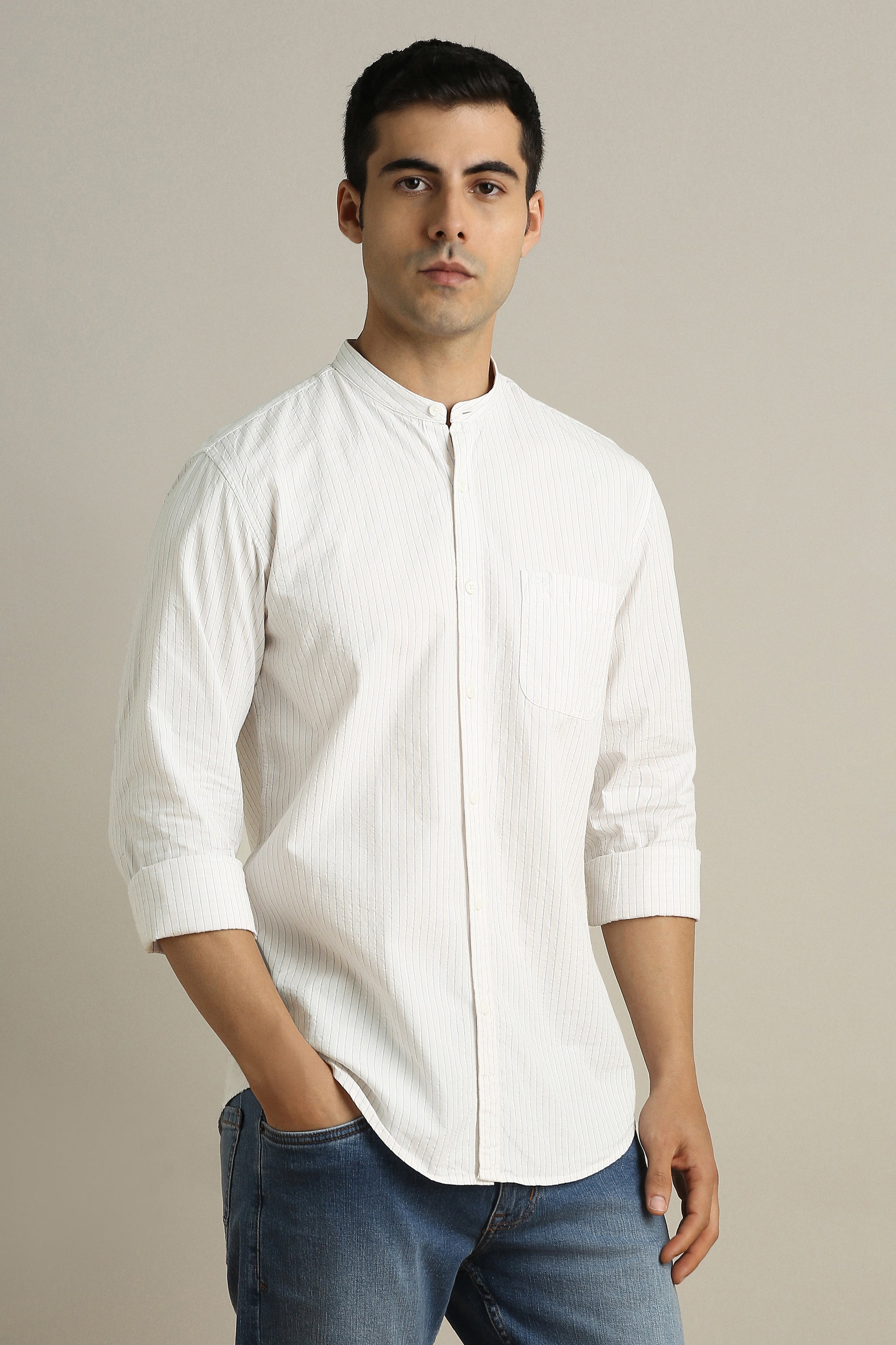 Men's Cream Casual Full Sleeves Shirt