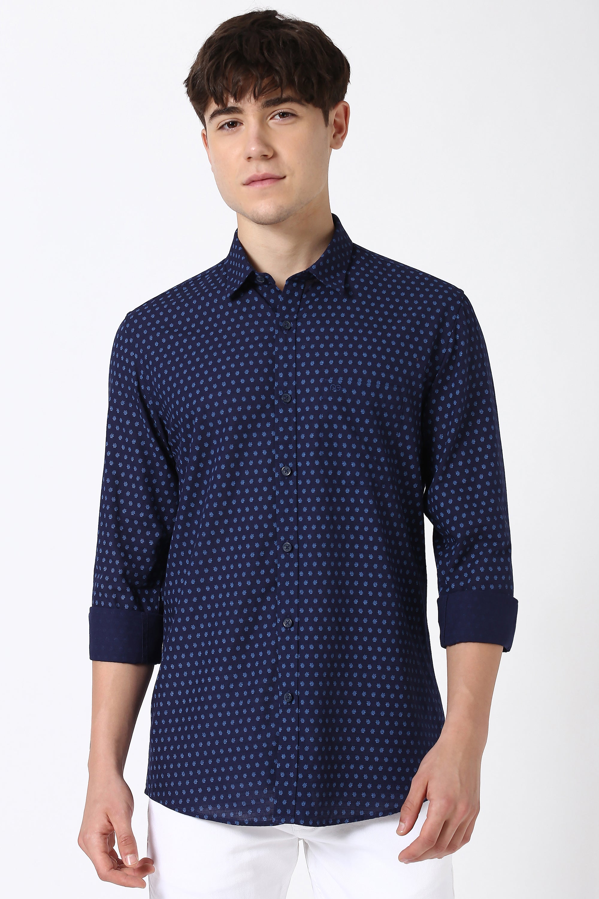 Men's Navy Casual Full Sleeves Shirt