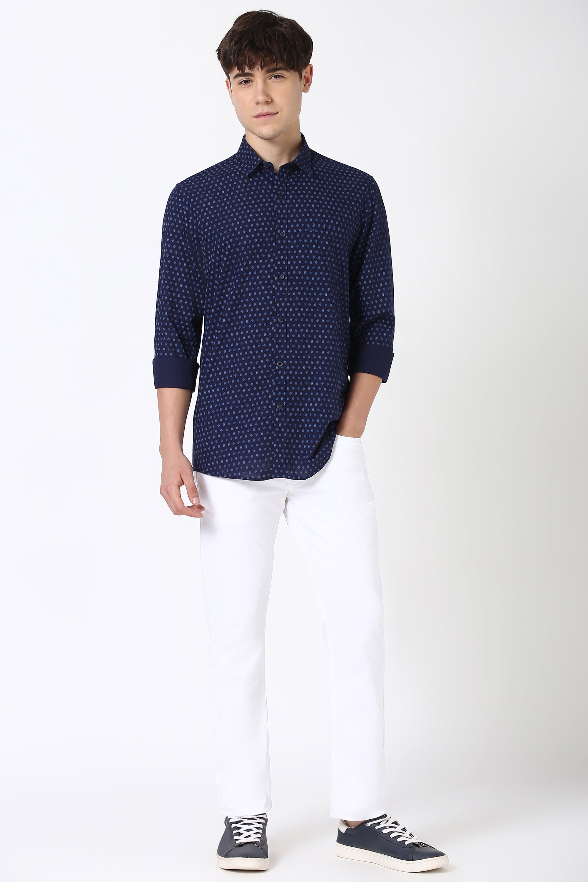 Men's Navy Casual Full Sleeves Shirt