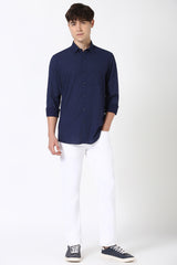 Men's Navy Casual Full Sleeves Shirt