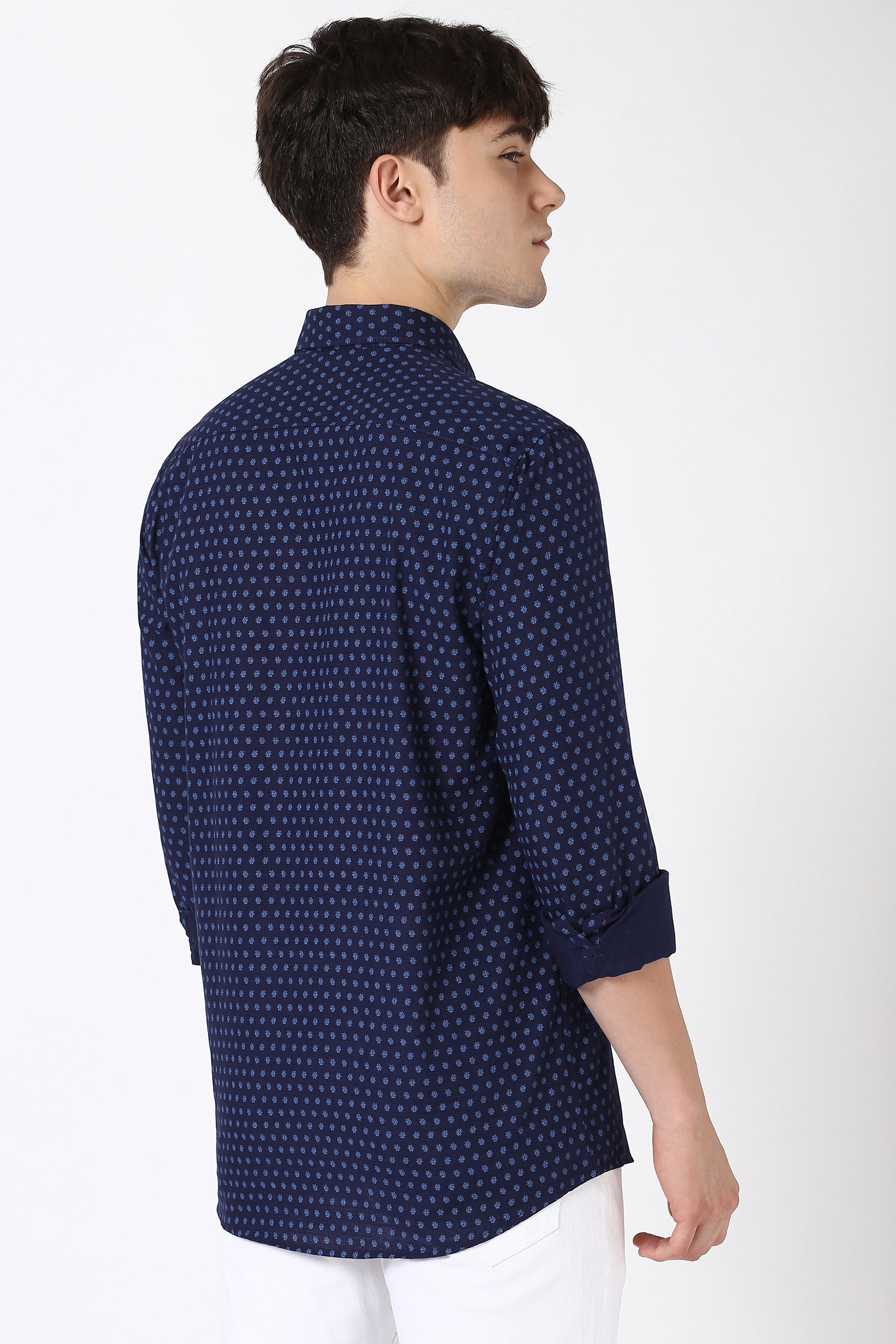 Men's Navy Casual Full Sleeves Shirt