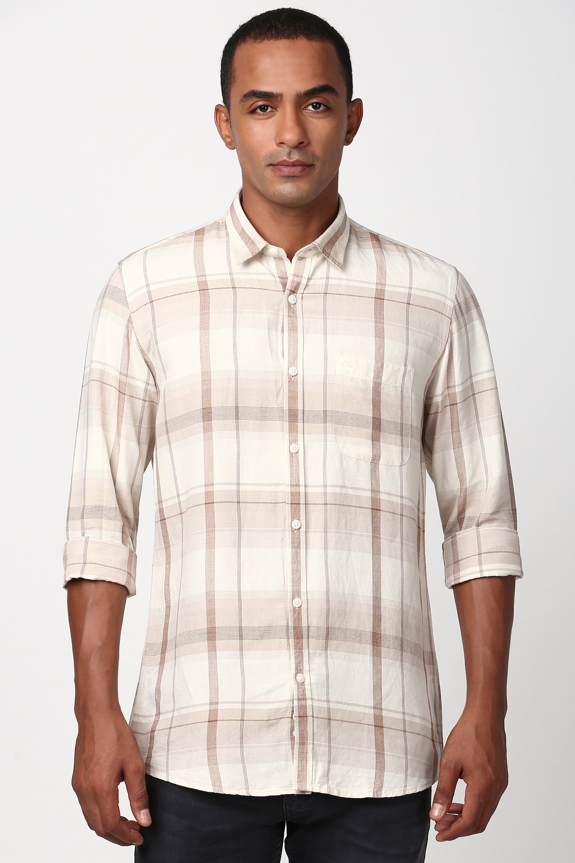 Men's Khaki Casual Full Sleeves Shirt