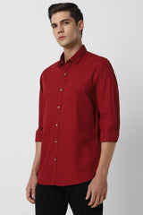 Men's Red Casual Full Sleeves Shirt