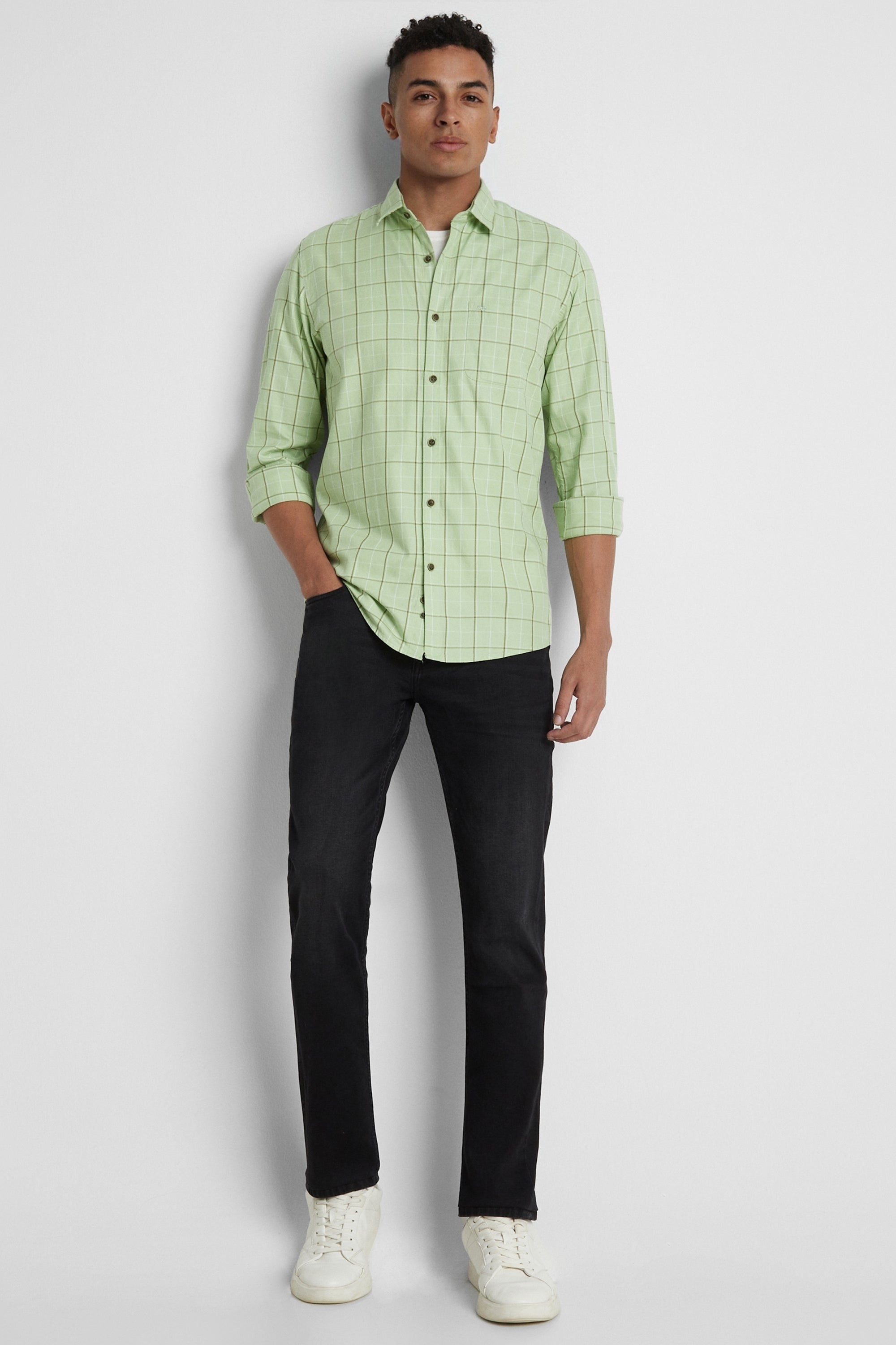 Men's Green Casual Full Sleeves Shirt