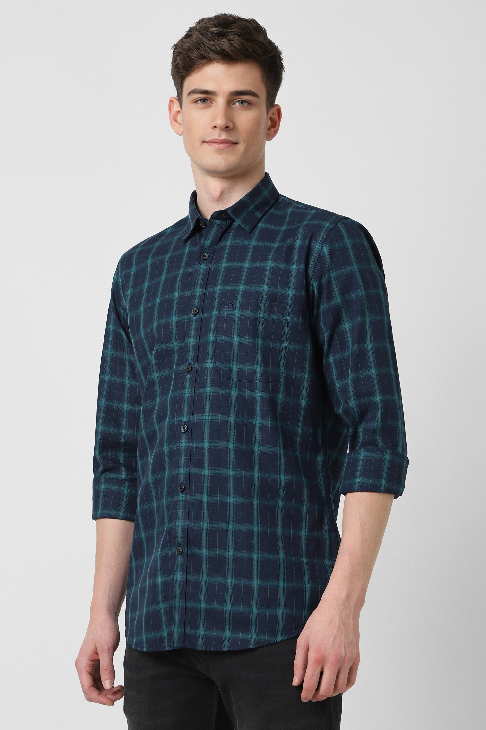 Men's Navy Casual Full Sleeves Shirt