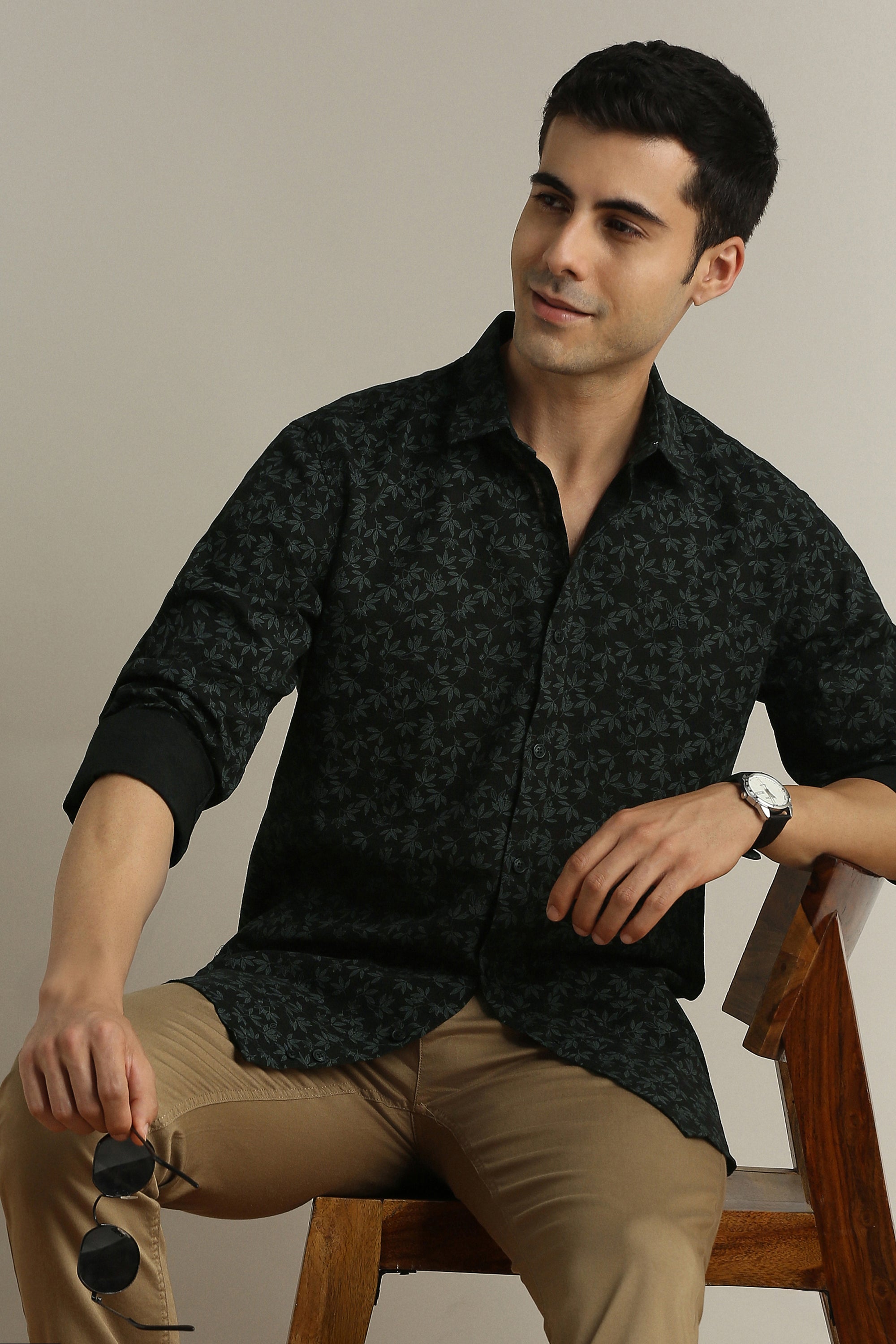 Men's Black Casual Full Sleeves Shirt