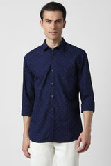 Men's Navy Casual Full Sleeves Shirt