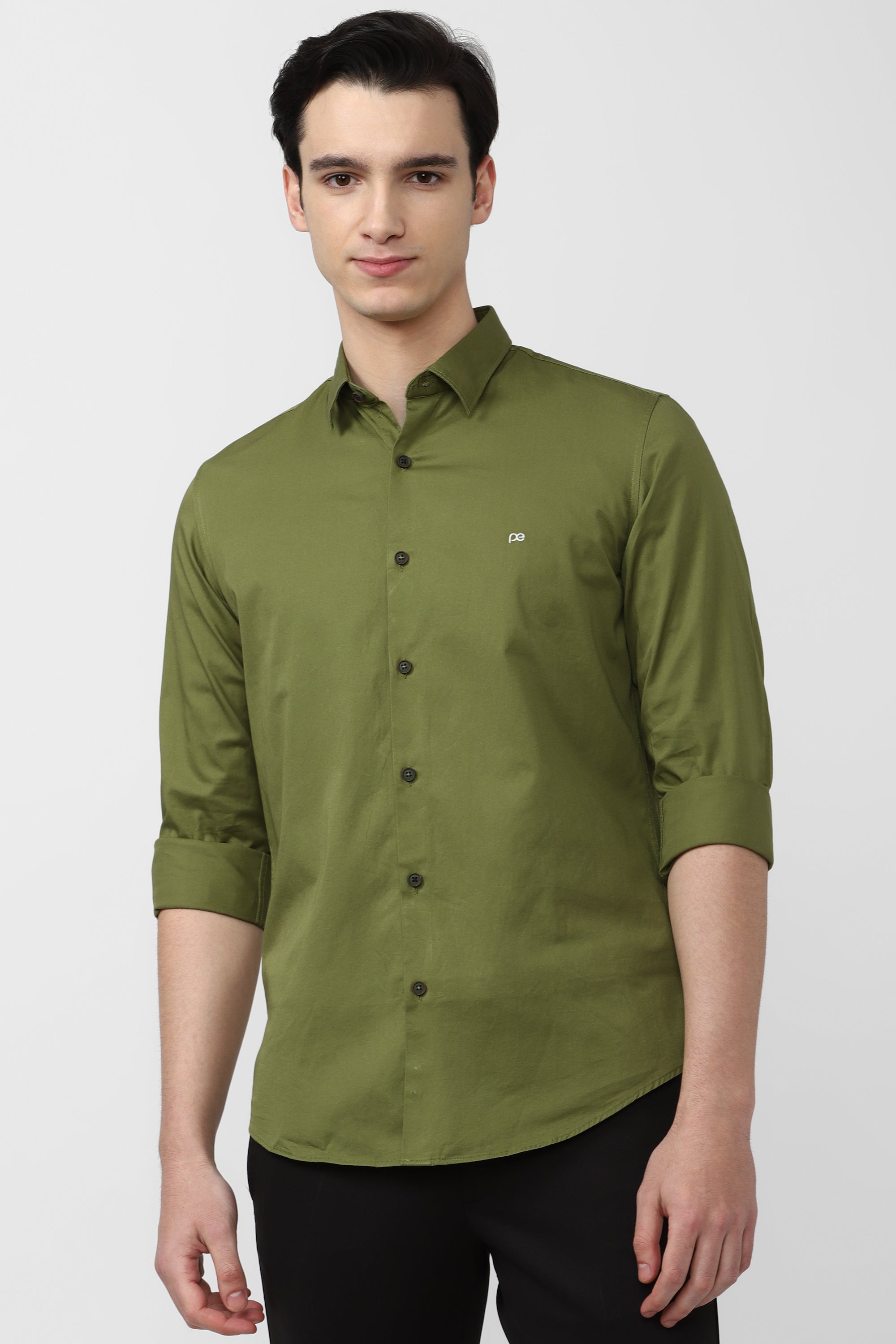 Men's Olive Casual Full Sleeves Shirt
