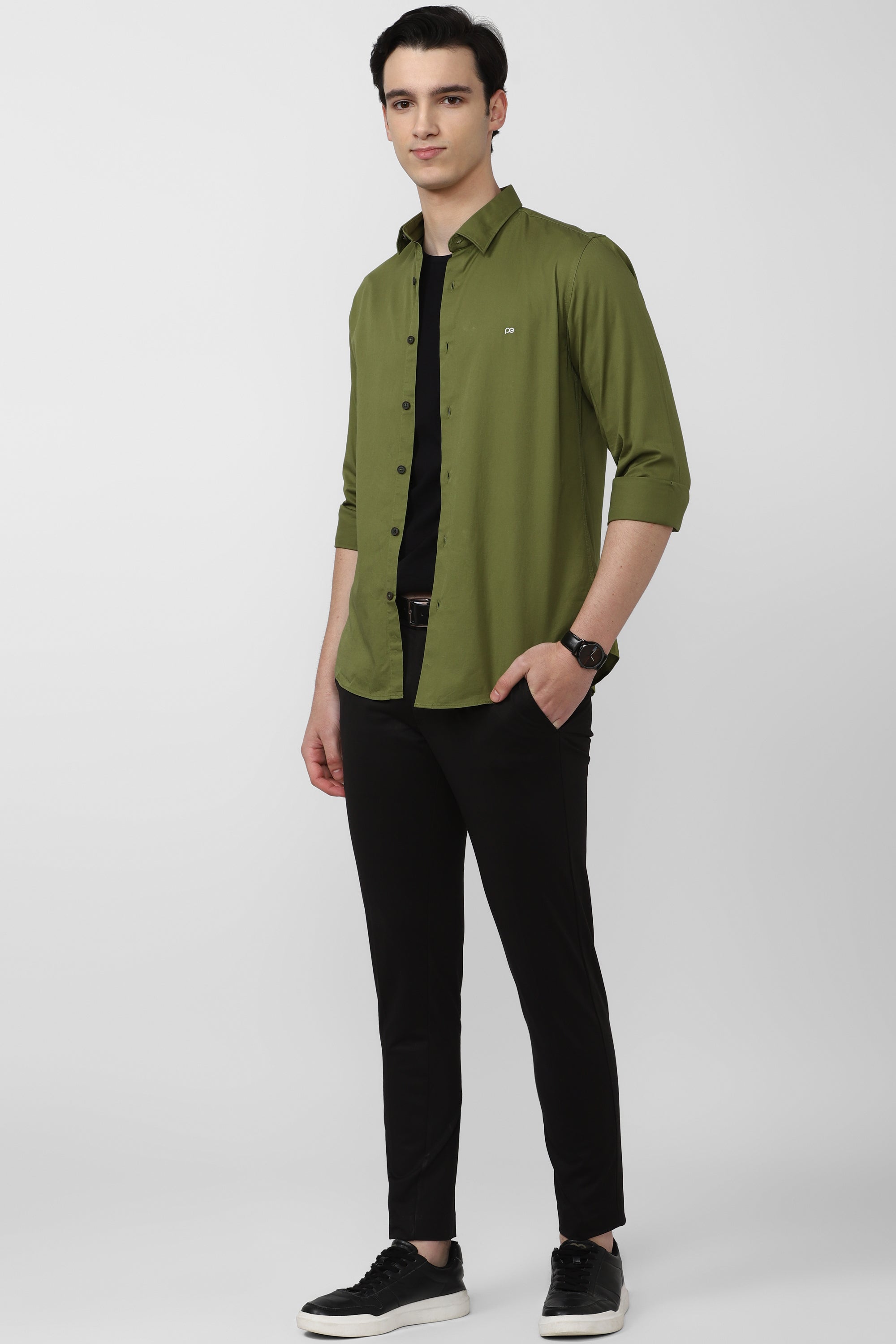Men's Olive Casual Full Sleeves Shirt