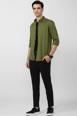 Men's Olive Casual Full Sleeves Shirt