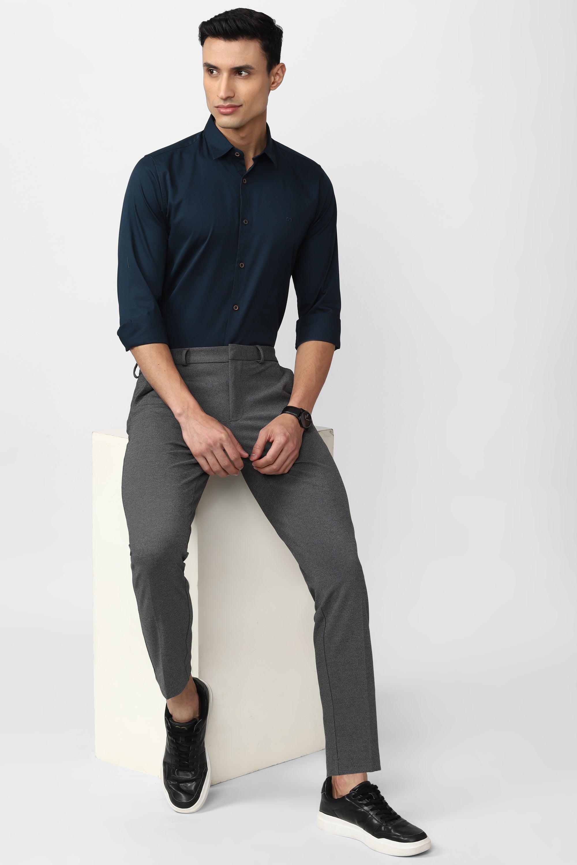 Men's Navy Casual Full Sleeves Shirt