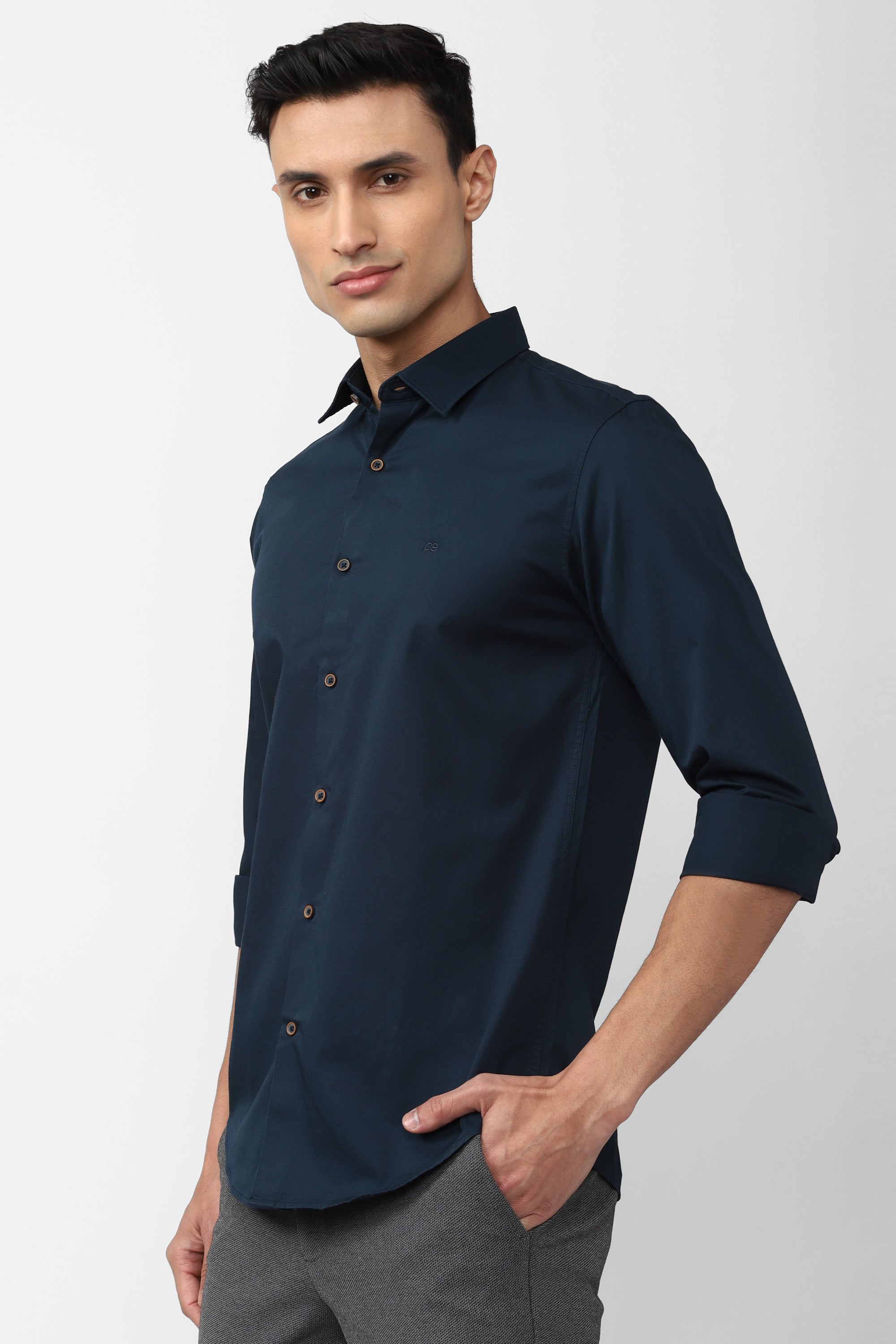 Men's Navy Casual Full Sleeves Shirt