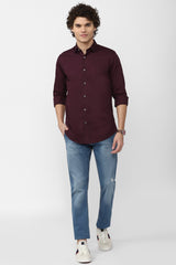 Men's Maroon Casual Full Sleeves Shirt