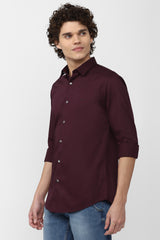 Men's Maroon Casual Full Sleeves Shirt