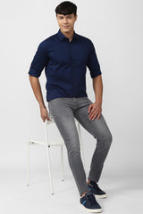 Men's Navy Casual Full Sleeves Shirt