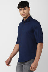 Men's Navy Casual Full Sleeves Shirt