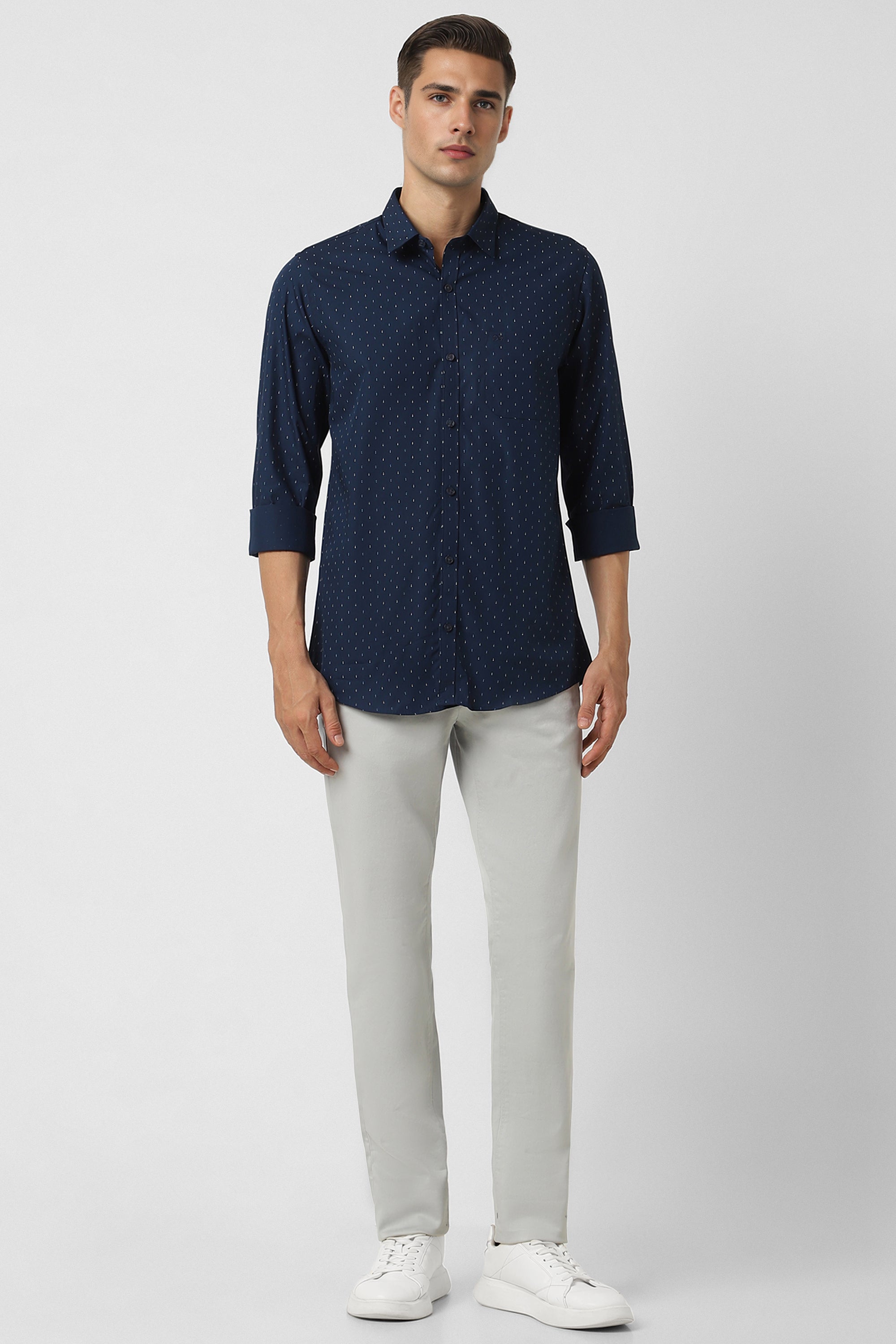 Men's Navy Casual Full Sleeves Shirt
